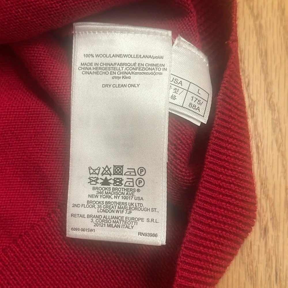 Brooks Brothers Red Fleece Wool Ruffle Pullover Sweater Size L